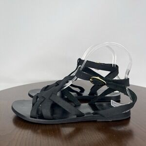 Ancient Greek‎ Sandals Women's 37 / 7 Black Leather Gladiator Strappy Handmade
